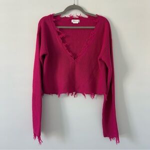Lovers + Friends Revolve Bright Pink Wool Ribbed Knit V Neck Oversized Sweater S